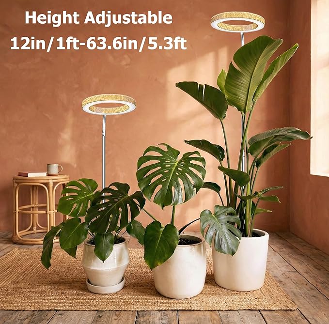 Grow Lights for Indoor Plants Full Spectrum,6.3" LED Wood Grain Plant Grow Light, 11.8-63in Height Adjustable Plant Lights Growing Lamp with Auto Timer 3H/9H/12H,10 Dimmable Levels (Wood Grain 1 Pack)