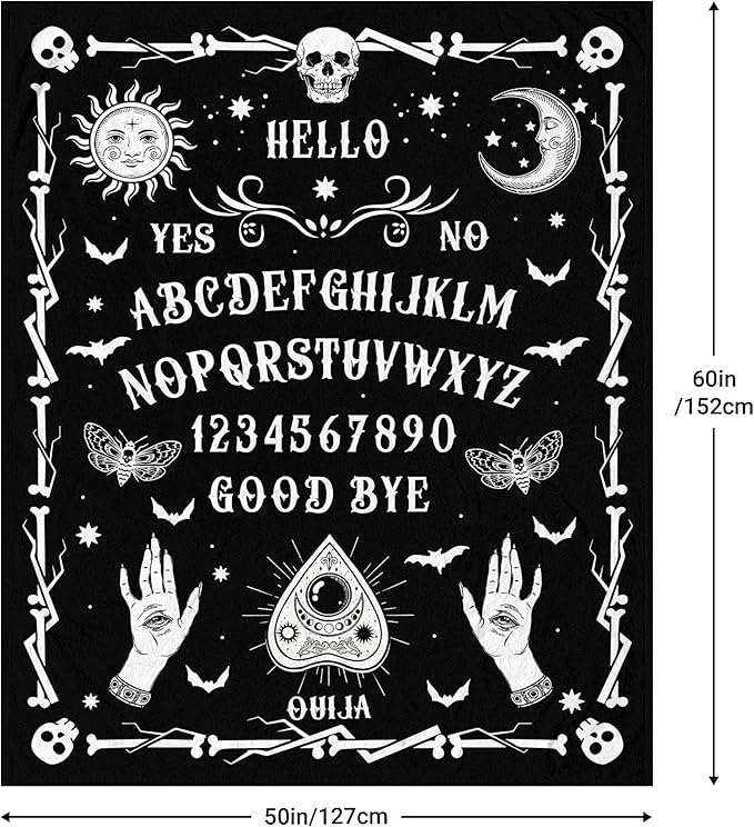 LNKRFRPA Ouija Board Blanket 60"x50", Goth Witchy Birthday Gifts for Women/Men, Spooky Gifts, Sun and Moon Print Decoration for Home Bedroom Living Room Dorm Chair Halloween Gothic Throw Blanket