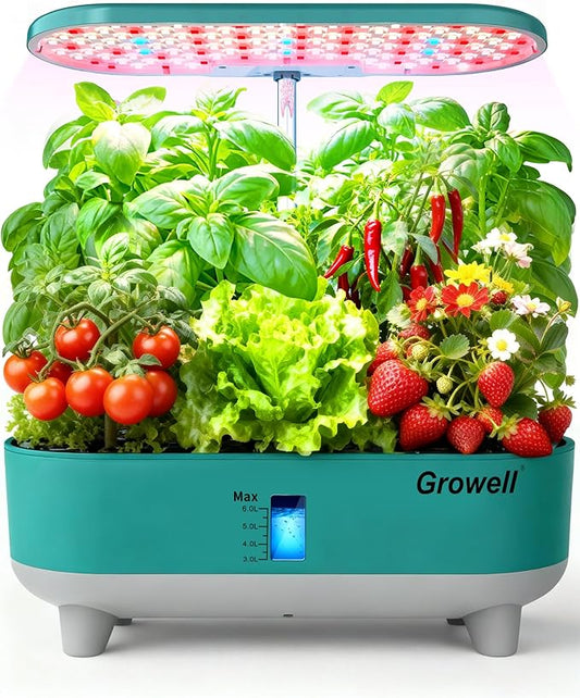 Hydroponics Growing System Kit, 16 Pods, Vertical 8L Indoor Gardening System for Herb Vegetable Fruit, with LED Grow Light, Smart Water Circulation, 3 Light Modes & 2 Timer, Green