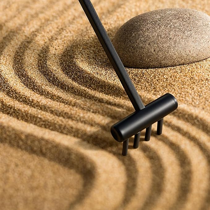 LIQWEI 6 Pcs Mini Zen Garden Kit, Zen Garden Rake Tools Black Sand Casting Kit, Sand Meditation Accessories for Home Gardens Office Desk Decor