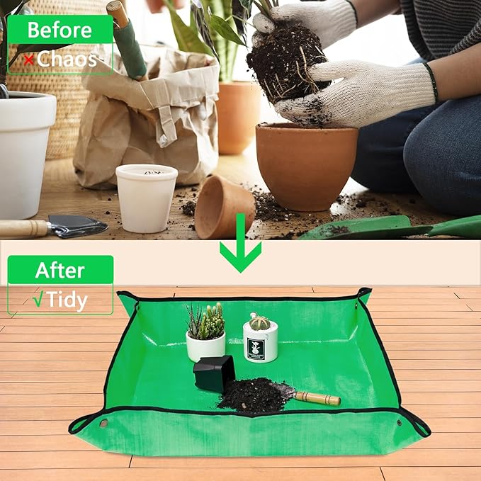 2PCS Repotting Mat for Transplanting & Potting Soil Mess Control, 26.8" x 26.8" Waterproof Plant Potting Mat, Succulent Orchid Potting Tray for Plant Pots, Gardening Gifts Bonsai Tools