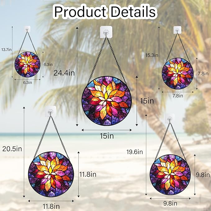AMDERVEN Stained Glass Window Hanging, Fuchsia Abstract Flowers Suncatcher for Window Home Decor Orange Sun Catcher Mother's Day Birthday Gifts for Women Men Mom Nana 6.3 in