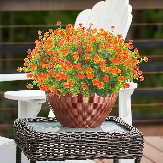 Grunyia 20 Bundles Artificial Flowers UV Resistant Fake Flowers No Fade Faux Plants Garden Porch Window Box Decorating (Orange)