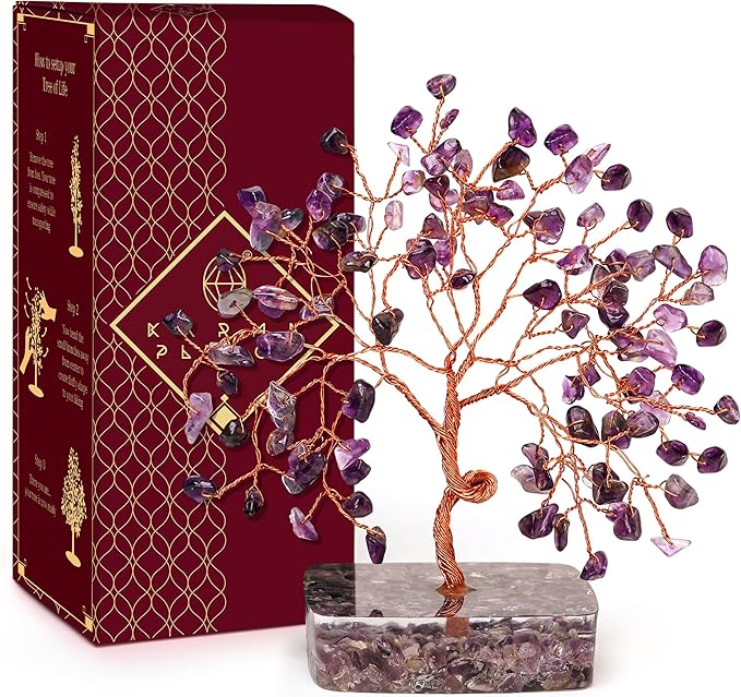 KARMAPLEDGE Amethyst Crystal Tree of Life Birthday Gifts for Women, Handmade Chakra Healing Crystals Tree for Home and Office Desk Decor, Positive Energy, Good Luck, Money, Spiritual Gifts for Mom