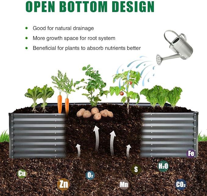 GrowHaus 8x4x2FT Galvanized Raised Garden Bed, Planter Boxes Outdoor Large Metal Garden Beds for Planting Vegetables Flowers Herbs Rectangle Silver