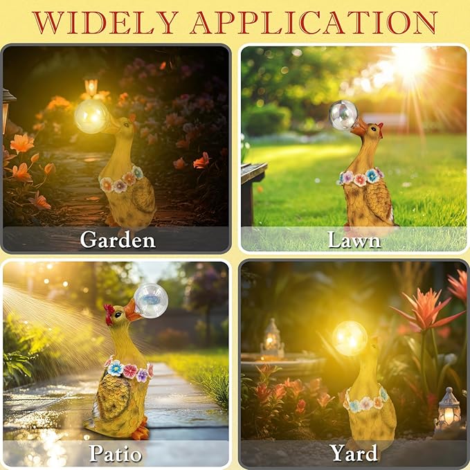 Porch Goose Statue with Solar Bubble Light Garden Yellow Figurine Decor for Yard Lawn Patio Outdoor Decorations Housewarming Gifts for Mom Grandma Women