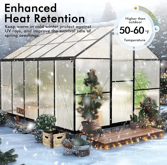 8×10FT Greenhouse for Outdoors, Large Walk in Greenhouse Kit and Garden Planting, Green Houses for Outside with Electronic Thermometers, Withstands Strong Wind or Snow to Protect Vegetables or Plants