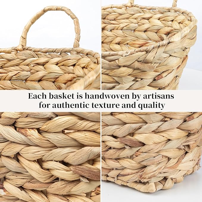 Hanging Wall Basket Handwoven Wicker Basket for Plants, Flowers & Storage, Rustic Farmhouse Wall Decor Organizer, Natural Water Hyacinth
