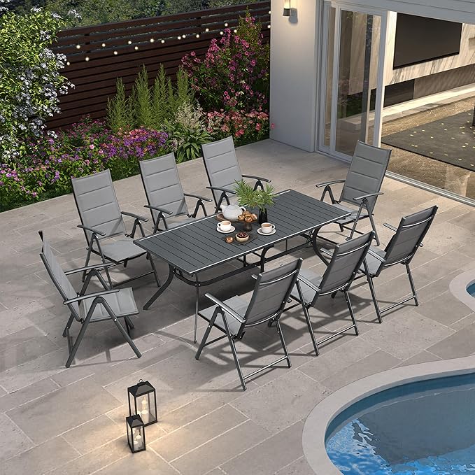 PURPLE LEAF Patio Folding Chairs 4 Pack Outdoor Aluminum Metal Dining Chairs with Padded Seats and Adjustable Backrest Heavy Duty Camping Chairs for Outside, Grey