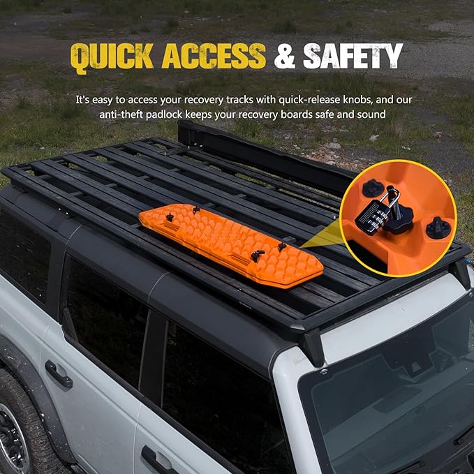 BUNKER INDUST Gen 7th Traction Boards with Mounting Kit, Pair Offroad Recovery Tracks with Jack Base for 4X4 Jeep Truck Tire Traction-Sand,Mud, Snow Ramps (Orange)