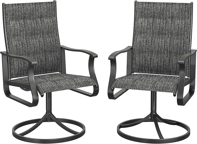 Patio Swivel Chairs Set of 2, Outdoor Dining Chairs with High Back, 360° Swivel Rocker Chair in All-Weather Padded Textilene & Metal Frame for Garden, Porch, Backyard, Balcony(Padded Dark Grey)
