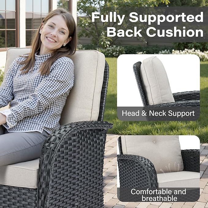 Belord Patio Rocking Chairs Furniture Set - 5 Piece Outdoor Wicker Furniture Sets with Ottomans, Small Patio Conversation Sets with Wicker Rocking Chairs Black/Beige