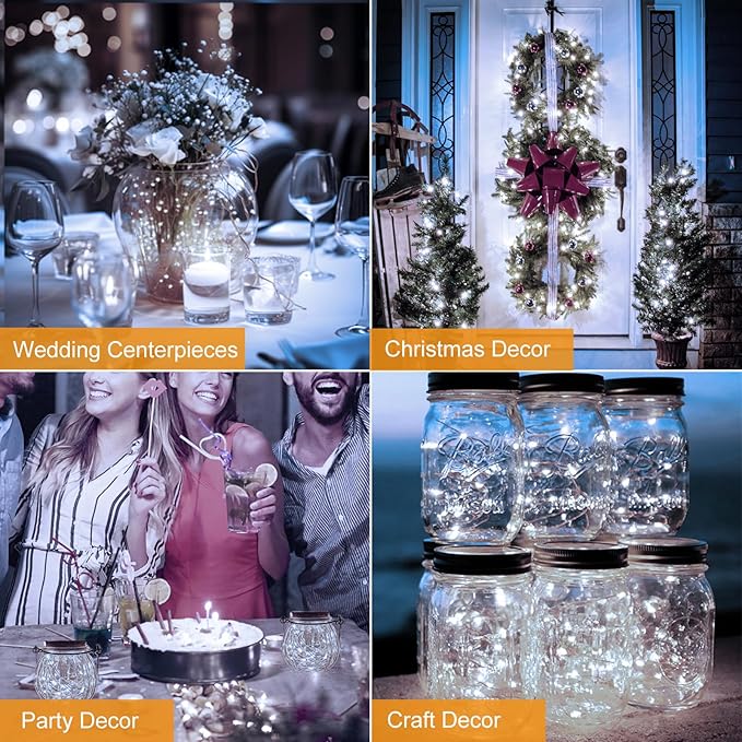 btfarm 24 Pack Fairy Lights Battery Operated, 3 Modes 7ft 20 Led Twinkle Lights, Mini Bulk String Lights Waterproof Silver Wire for Mason Jars Christmas Wedding Vases Centerpiece Decor, Cool White