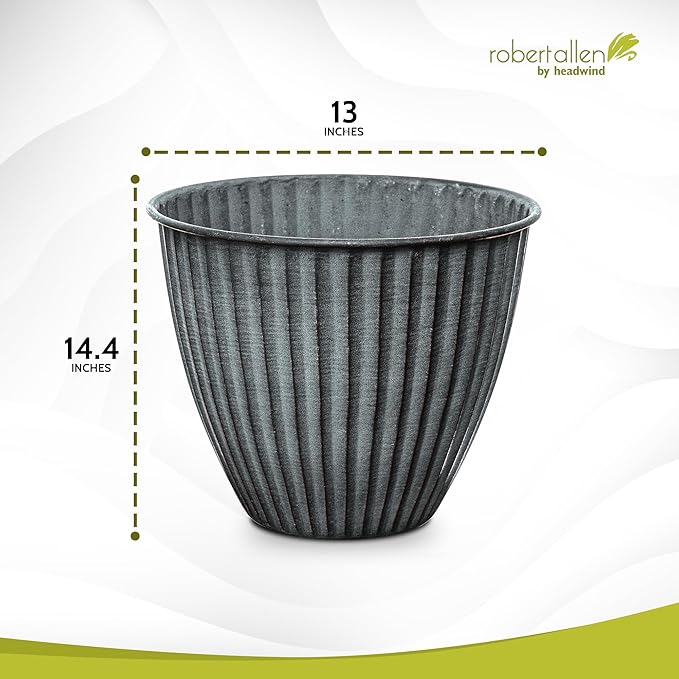 Headwind Monroe Natural Ironstone Collection - 14 Inch Sage Green Plant Pot – for Succulent Pots, Flower Pot, Planters for Indoor Plants & Outdoor Planter Pots for Plants by Robert Allen
