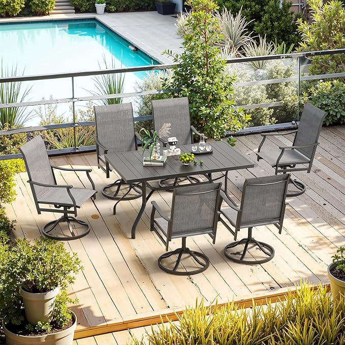 Soohow Swivel Outdoor Dining Chairs Set of 8, Patio Swivel Dining Chair with Textilene Fabric, Outdoor Metal Armchair All Weather Resistant, Ergonomic Comfort, Perfect for Patio, Backyard, Balcony