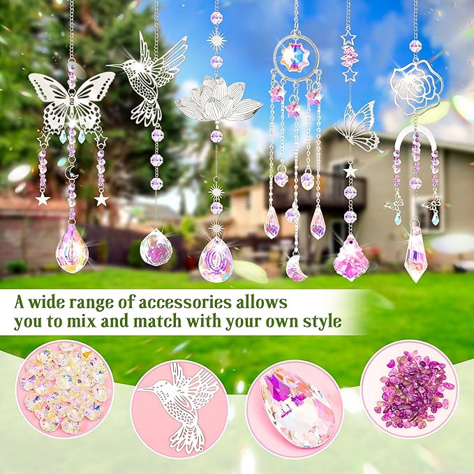 HAPGFS DIY Suncatcher Kit, 411pcs Art and Crafts Rainbow Maker for Adults Sun Catchers Making Supplies Hanging Prism Sun Catcher with Crystals Indoor Outdoor Garden Party Decor Silver