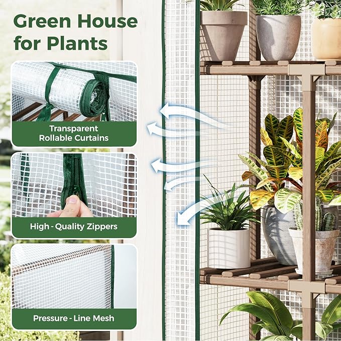 Bamworld Mini Greenhouse for Outdoor 3-Tierd Reusable Portable Warm House with PE Cover Compact Garden and Backyards Portable Rack with Sturdy Eucalyptus Frame Winter-Proof for Plant Protection