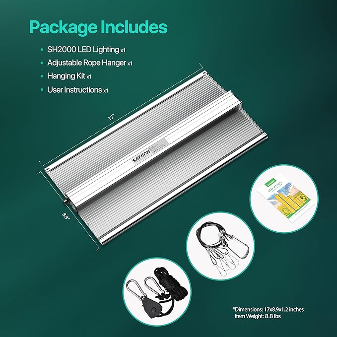 SAYHON 2026 Upgraded SH2000 Led Grow Light,Dimmable Full Spectrum LED Growing Lights with UV&IR for Indoor Plants Increase Yield & Crop Quality, Plant Growing Lamps, for 4x4 Tent