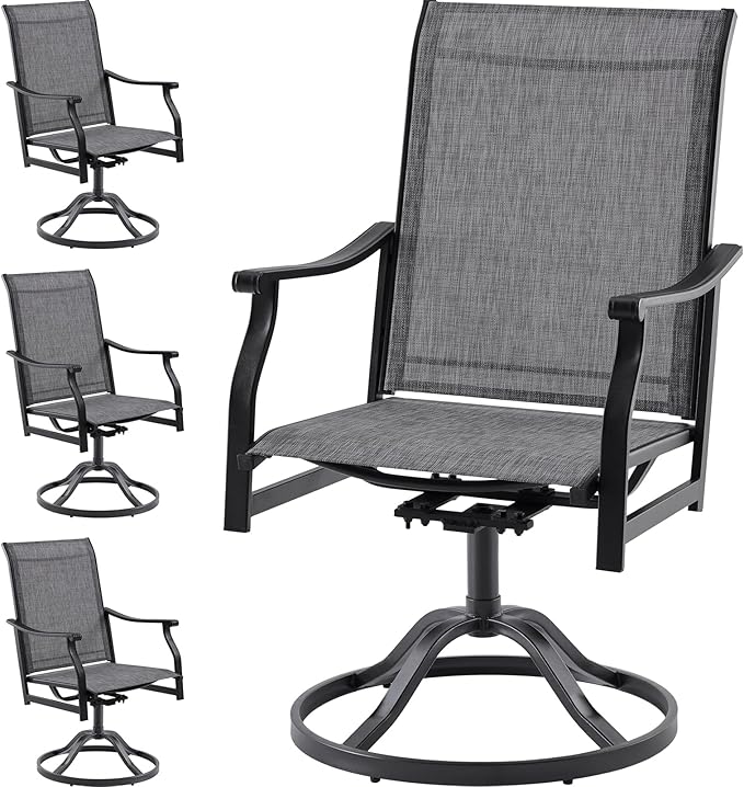 Soohow Outdoor Dining Chairs Set of 4, 360°Swivel Patio Dining Chair with Textilene Fabric, Outdoor Metal Armchair All Weather Resistant, Ergonomic Comfort, Perfect for Patio, Backyard, Balcony