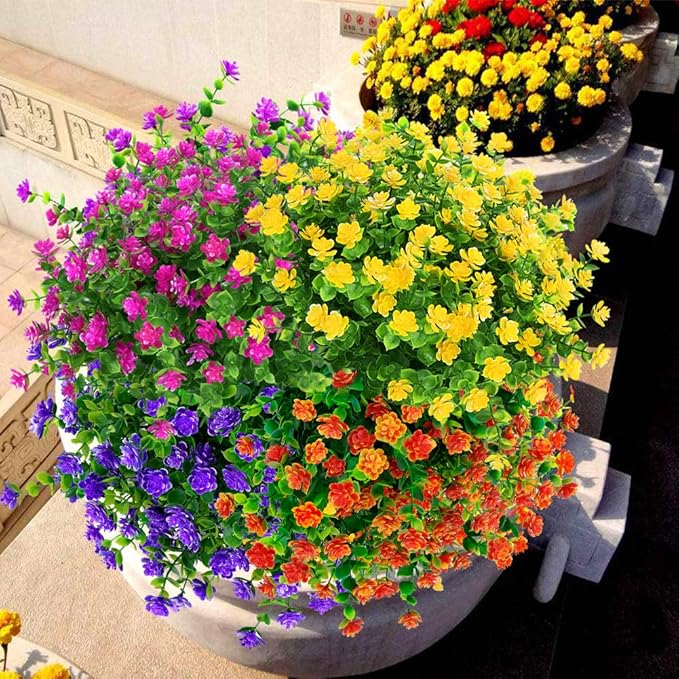 ArtBloom 6 Bundles Outdoor Artificial Flowers UV Resistant Fake Boxwood Plants, Faux Plastic Greenery for Indoor Outside Hanging Plants Garden Porch Window Box Home Wedding Farmhouse Decor (Yellow)