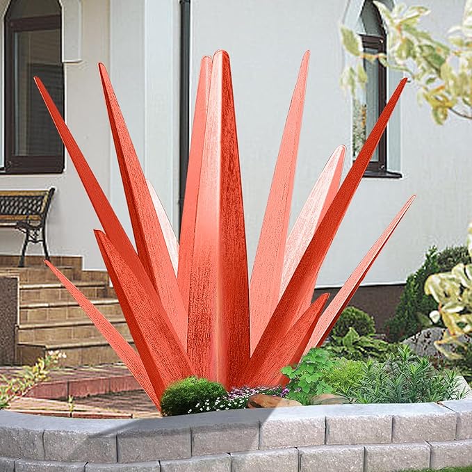 TOMBABY Enlarge Metal Plants Tequila Rustic Sculpture, Outdoor Patio Yard, Home Decor Hand Painted Agave Garden Statue, Outdoor Lawn Ornaments Yard Stakes for Mom Gift (1 Big RED)