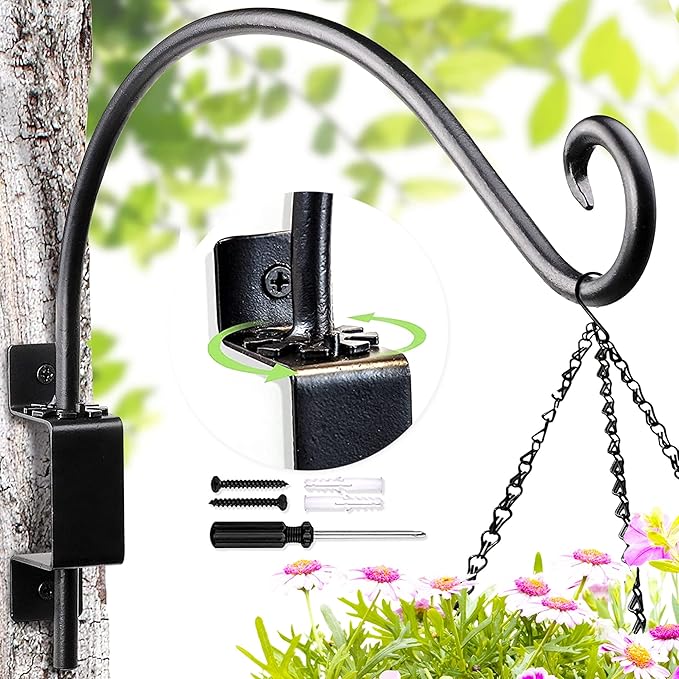 Lifyzoon Swivel Bird Feeder Hanger Hook: 16-Inch Swivel Hanging Plant Bracket, 30lb Weight Capacity - Outdoor Wall Hooks for Bird Feeder, Wind Chimes, Heavy Plants