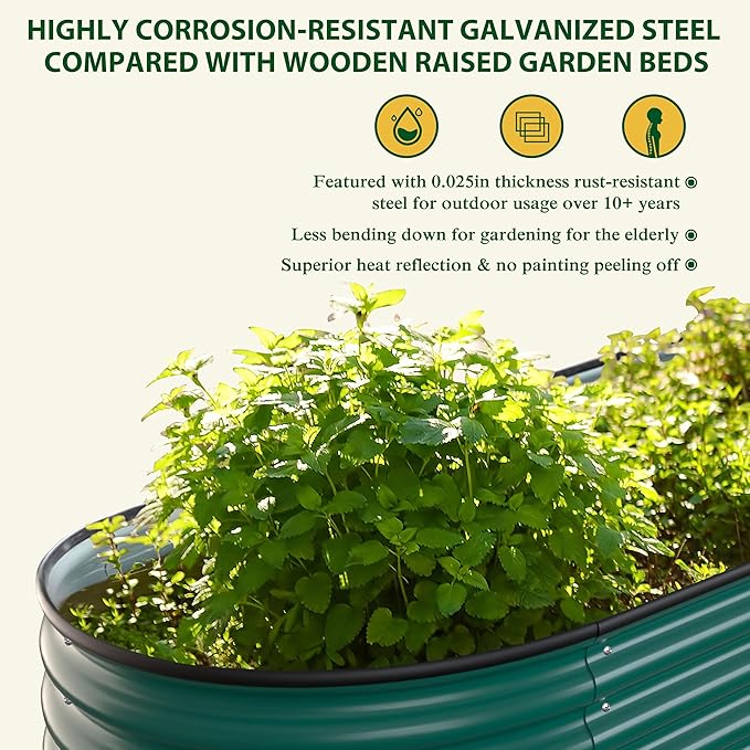 BlueWish 8ftx2ftx2ft Raised Garden Beds with 4 Aluminum Support Rods, Raised Garden Beds Outdoor with Rubber Strip, Bottomless Design, Metal Garden Bed for Vegetable, Flower,Herbs