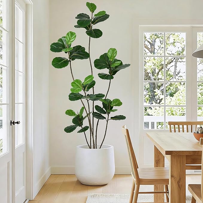 Artificial Fiddle Leaf Fig Tree 6FT- Tall Faux Tree with 40 Lifelike Leaves, 6 Heads, 72" Large Ficus Lyrata Fake Potted Plant for Home Office Living Room Corner Porch Indoor Decor