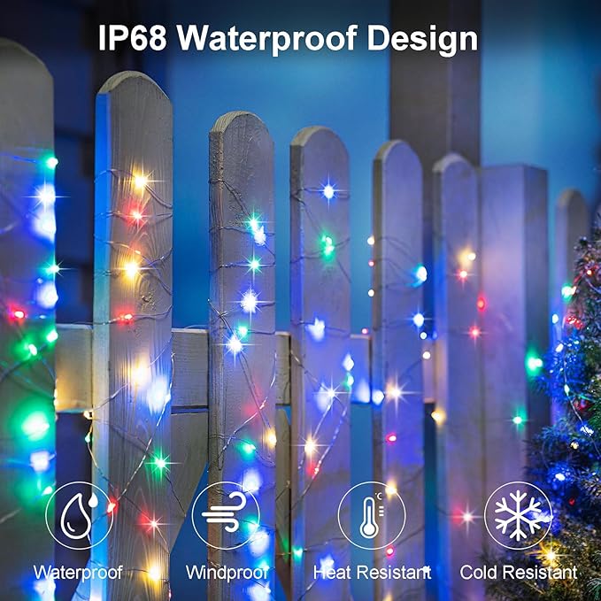 4 Pack Solar Fairy Lights 131.2Ft 400 LED, Twinkle Lights with 8 Modes, Waterproof Silver Wire String Lights for Garden Patio Party Weding Decorations (Multicolor)