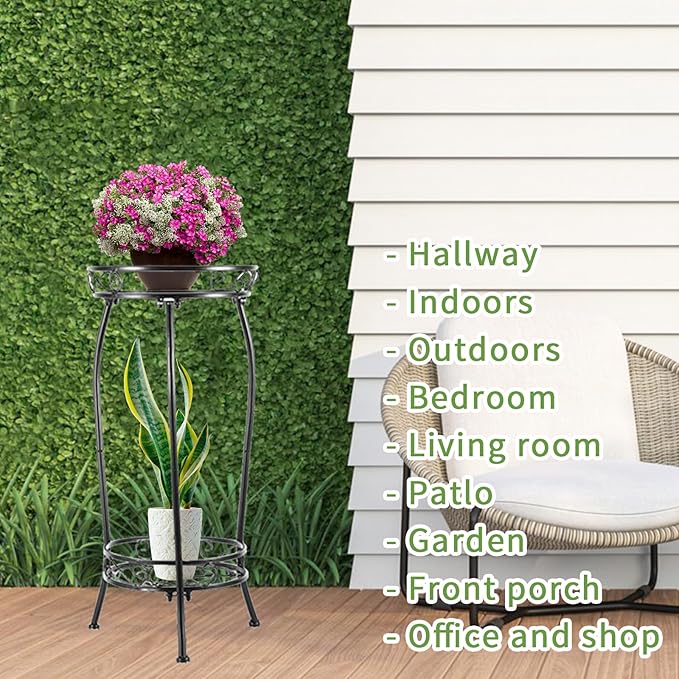 LOYAL TIGER Plant Stand Indoor Outdoor，Tall Black Metal Rustproof Stable Plant Stands，2 Tier 27.1 inch (2PS-Iron)