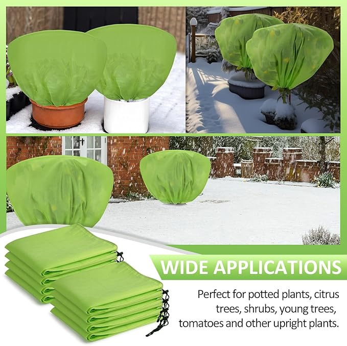 Wesnoy 12 Pcs Winter Plant Covers Freeze Protection 39.4x23.6 Inch Horizontal Shrub Tree Rose Plant Protection Bags Frost Blanket with Drawstring for Fall Winter Outdoor Garden Planting (Green)