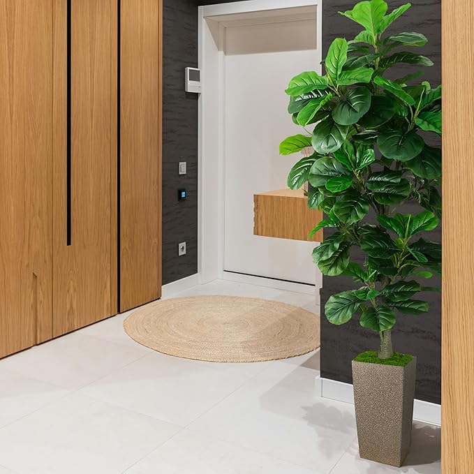 KOPWVA Artificial Fiddle Leaf Fig Tree 6ft, 6 Feet Large Tall Fake Plants Indoor with Modern Style Planter, Artificial Silk Tree for Home Office Living Room Decor Indoor, Lifelike & Lush (Champagne)