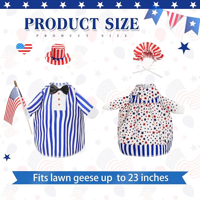 2 Set 4th of July Goose Outfit Lawn Porch Goose Clothes Plastic Goose Lawn Goose Clothing Independence Day Goose Outfit for Patriotic Outdoor Patio Yard Lawn Art Decoration (Elegant)