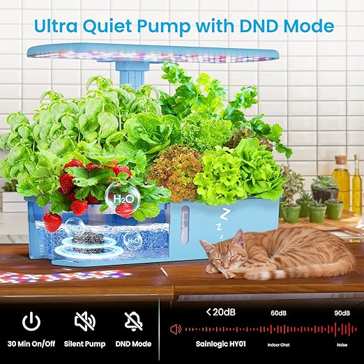 Sainlogic Hydroponics Growing System Kit, Smart Indoor Garden with APP & WiFi Connected, 12 Pods Watering Planter, 5 X Growth with 24W LED, Quiet Pump, for Vegetables, Herbs and Flowers