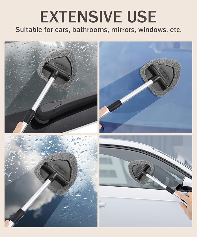 Windshield Cleaner Inside,Car Window Cleaner,Car Cleanser Brush,Car Accessories Car Cleaning Supplies Tools,Car Cleaning Kit with Extendable Handle,Microfiber Cloth,Spray Bottle,Fits All Cars