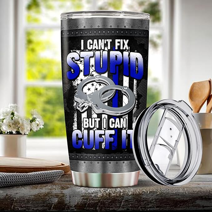 WONWIX Personalized Police Tumbler Gifts for Men 20oz with Lid Travel Cup Coffee Mug Stainless Steel Insulated Water Bottle Gift for Police Man Dad Father Boy Friends