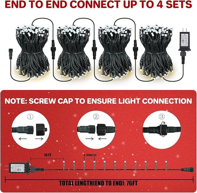 66FT 200 LED Christmas Lights with Timer, Twinkle Fairy Lights String with 8 Flashing Modes String Lights for Indoor Bedroom Outdoor Christmas Trees Garland Wreath Holiday Decorations, Cool White
