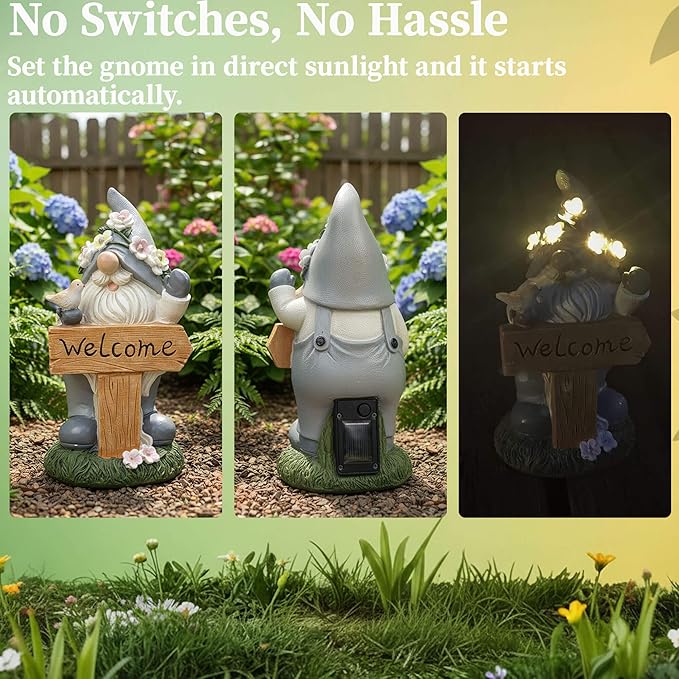 Welcome Gnome Statue with Card & Bird - Garden Gnome Figurine for Outdoors, Resin Lawn Decor - Perfect Outdoor Gnomes Decorations for Yard, Patio, Porch - Welcome Statue Gift for Garden Lovers