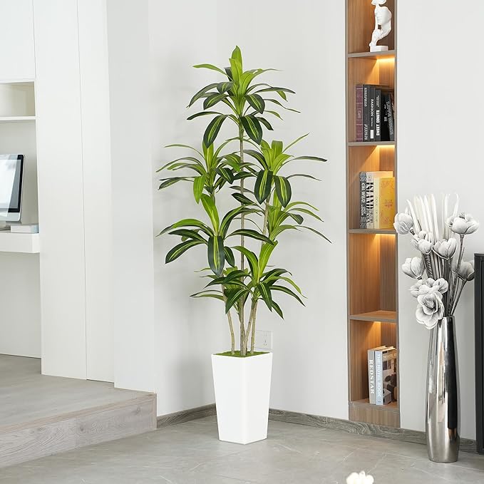 ProDeco Artificial Dracaena Tree 6ft Tall - Green Silk Realistic Fake Plants for Office Home Living Room Bedroom Decor Indoor Outdoor with Pot Large House Faux Floor Plants