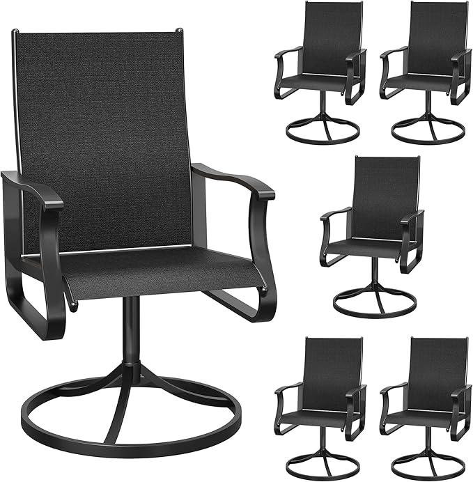 Patio Swivel Chairs Set of 6, Outdoor Dining Chairs with High Back, 360° Swivel Rocker Chair in All-Weather Textilene & Metal Frame for Garden, Porch, Backyard, Balcony(Black)