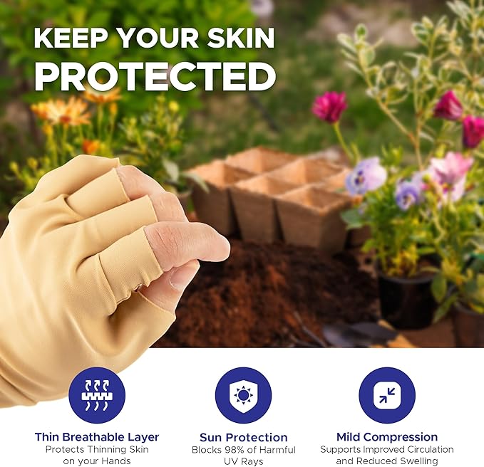 Light Skin Tone Fingerless Gloves – Made in USA – Conceal Bruises & Protect Thinning Skin