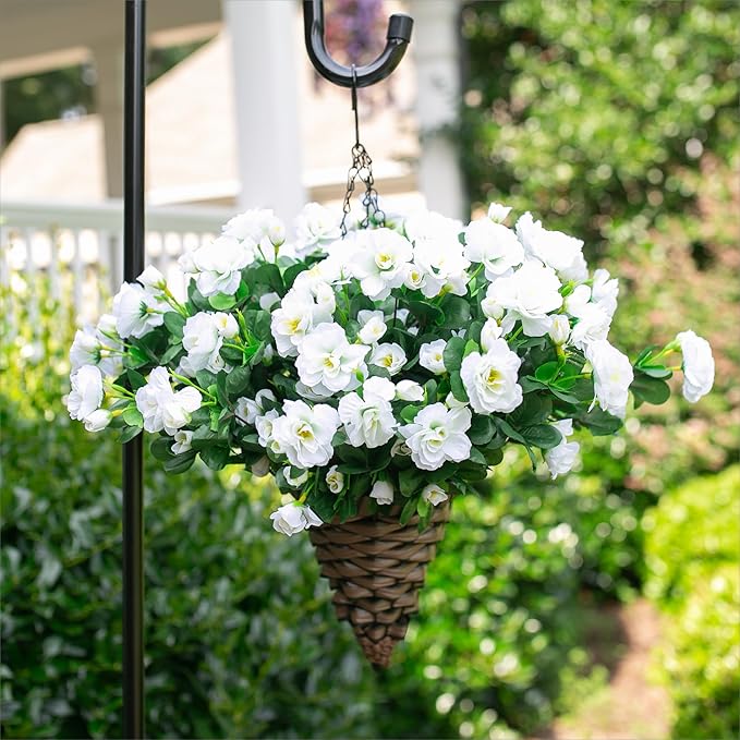 Ivydale Artificial Fake White Flowers Plants for Spring Outdoor Outside, Faux Silk Camellia UV Resistant Realistic for Front Door Porch Patio Balcony Garden Yard Decor, 3 Large Bundles