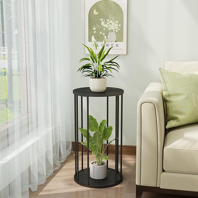 Leinade Plant Stand Indoor,small plant stool,Flower Pot Corner stand holder,Mid Century Heavy Duty Metal Tall Home Decor,Modern Round End Table,Small Rustic Display Stand for Living Room,Bedroom(Black,21In)