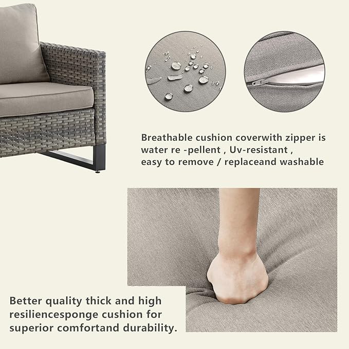 Rilyson Wicker Outdoor Patio Furniture Set - 7 Piece Patio Conversation Set with 4 Swivel Rocker Chairs,2 Rattan Ottoman and 1 Couch for Outside Porch Deck Backyard(Mixed Grey/Grey)