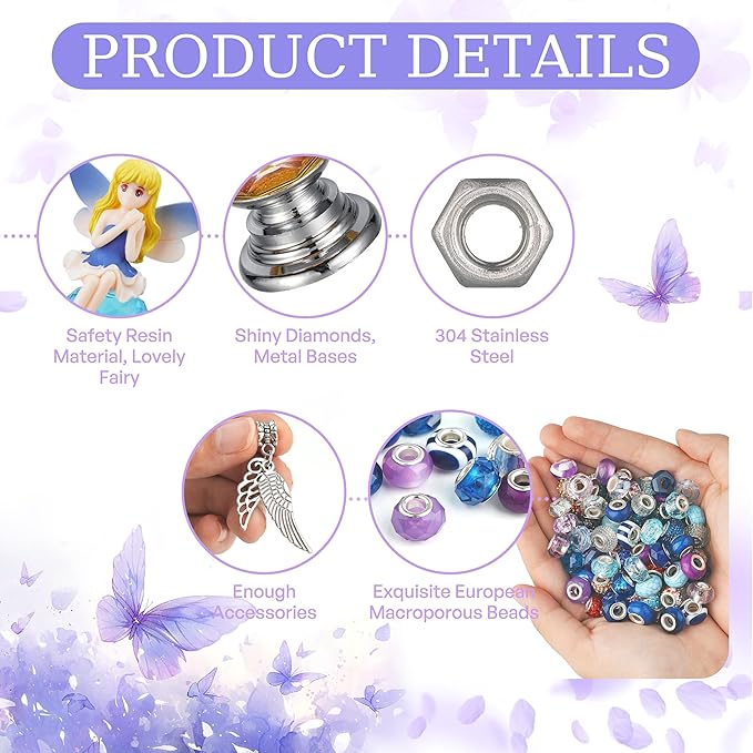 200+ Pcs Beaded Garden Stakes, DIY Fairy Wand Garden Stake Beads Kits with 160 Colorful Round Large Hole Beads with 8 Crystal Stopper Top, 8 Threaded Rod and 3 Garden Fairy for Outdoor Decoration