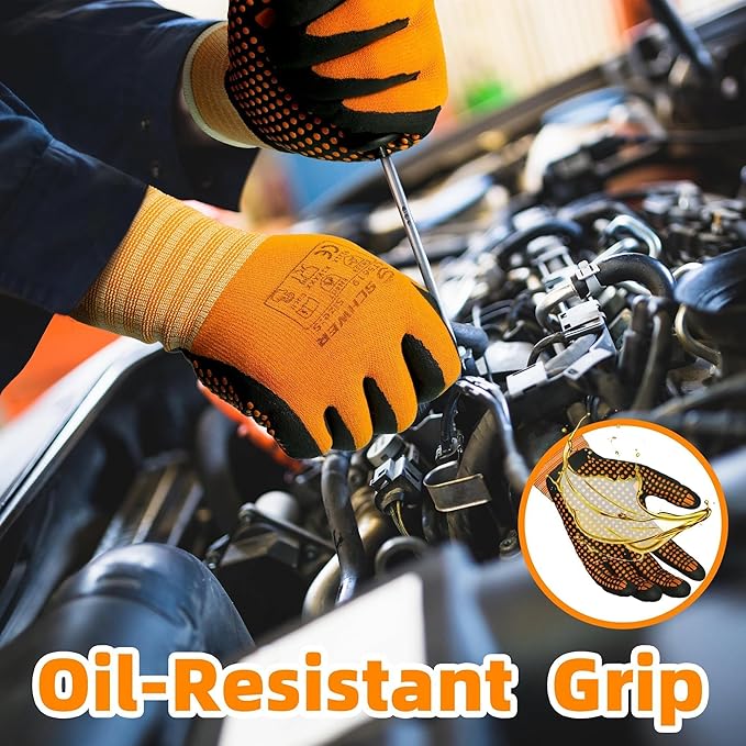 Schwer 12 Pairs LT5619 Work Gloves Micro-Foam Nitrile Coated, Level 4 Abrasion Resistant Nylon Working Gloves with Micro Dot Grip for Men Women, Touchscreen, for Automotive Electronic Assembly, XL