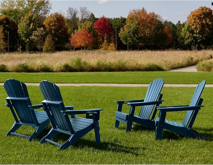FUNBERRY Folding Adirondack Chair Set of 6, All Weather HDPE Fire Pit Chairs with Cup Holder for Outdoor