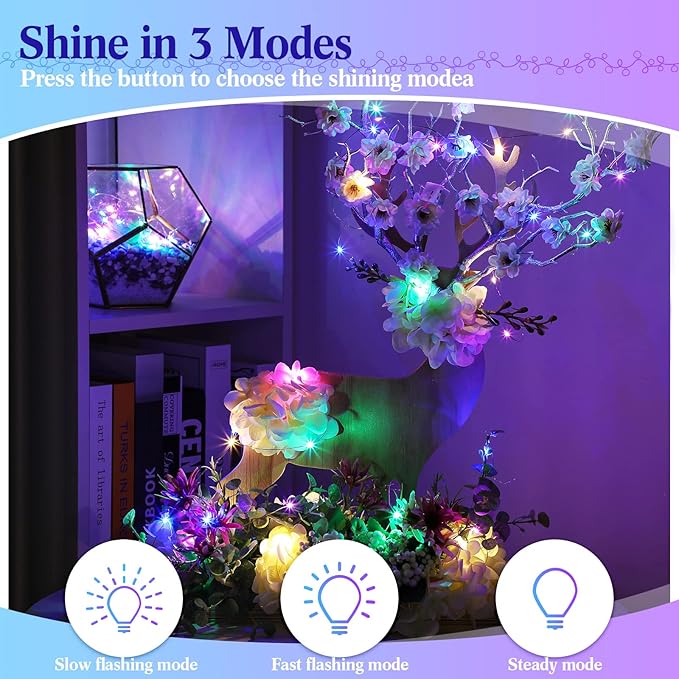 Tuanse 49 Pack LED Fairy Lights Colored Battery Operated String 3 Speed Modes 7 ft 20 LED Starry Wedding Decoration Waterproof Wire Twinkle Light for DIY Jar Bedroom Party Supplies (Rainbow Color)
