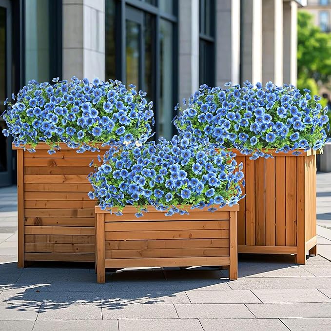 Besteek 20 Bundles Artificial Flowers for Outdoors Decoration Fake Silk Flowers UV Resistant Faux Plants Artificial Daisy Eucalyptus for Spring Summer Garden Yard Porch Window Home Decor, Blue