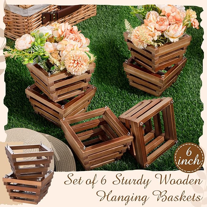 6 Sturdy Orchid Hanging Baskets, Wooden Plant Hanging Baskets, Handmade Inverted Trapezoidal Suitable for Orchids and Other Plants, Staghorn Ferns for Outdoor and Indoor Use, 6 Inch(Wooden)
